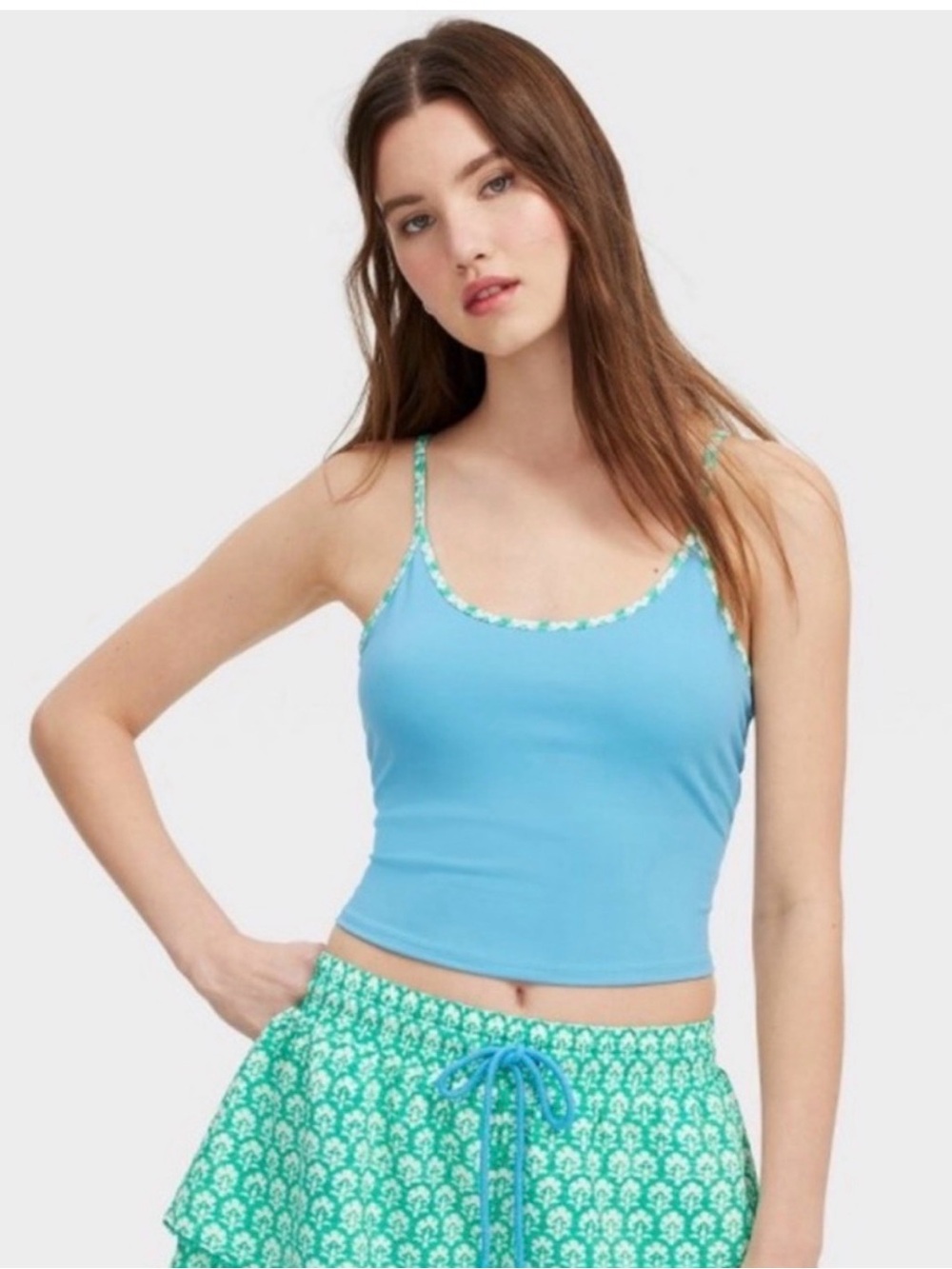 Roller Rabbit x Target Soft Blue Tank Top Swim Tankini Scoop Neck Green Trim